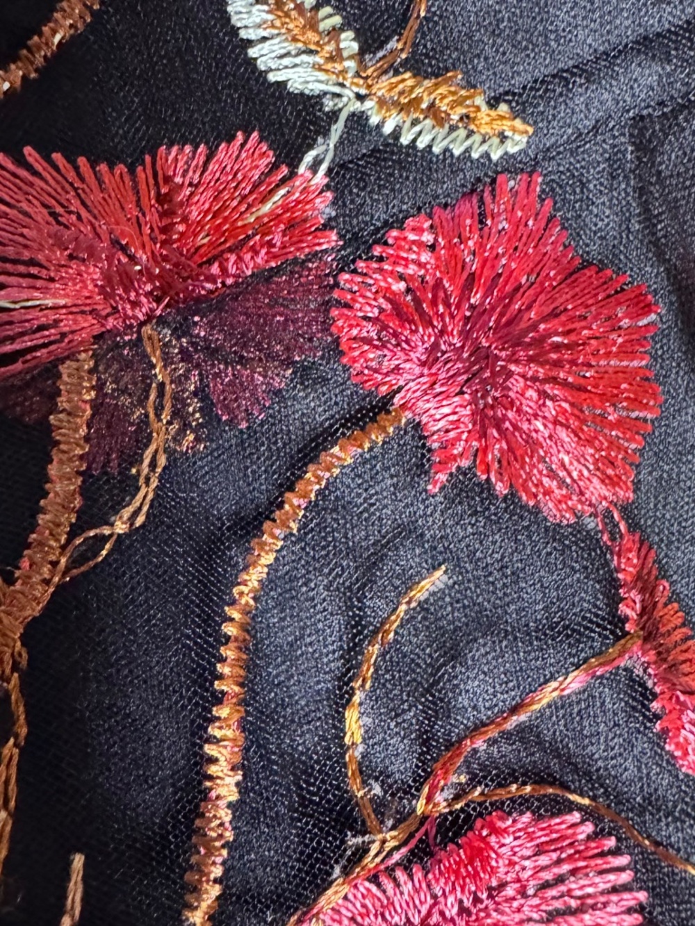 Black Embroidered Floral Mesh Dress Sheer Sleeve Boho Cottagecore Small - Picture 6 of 10